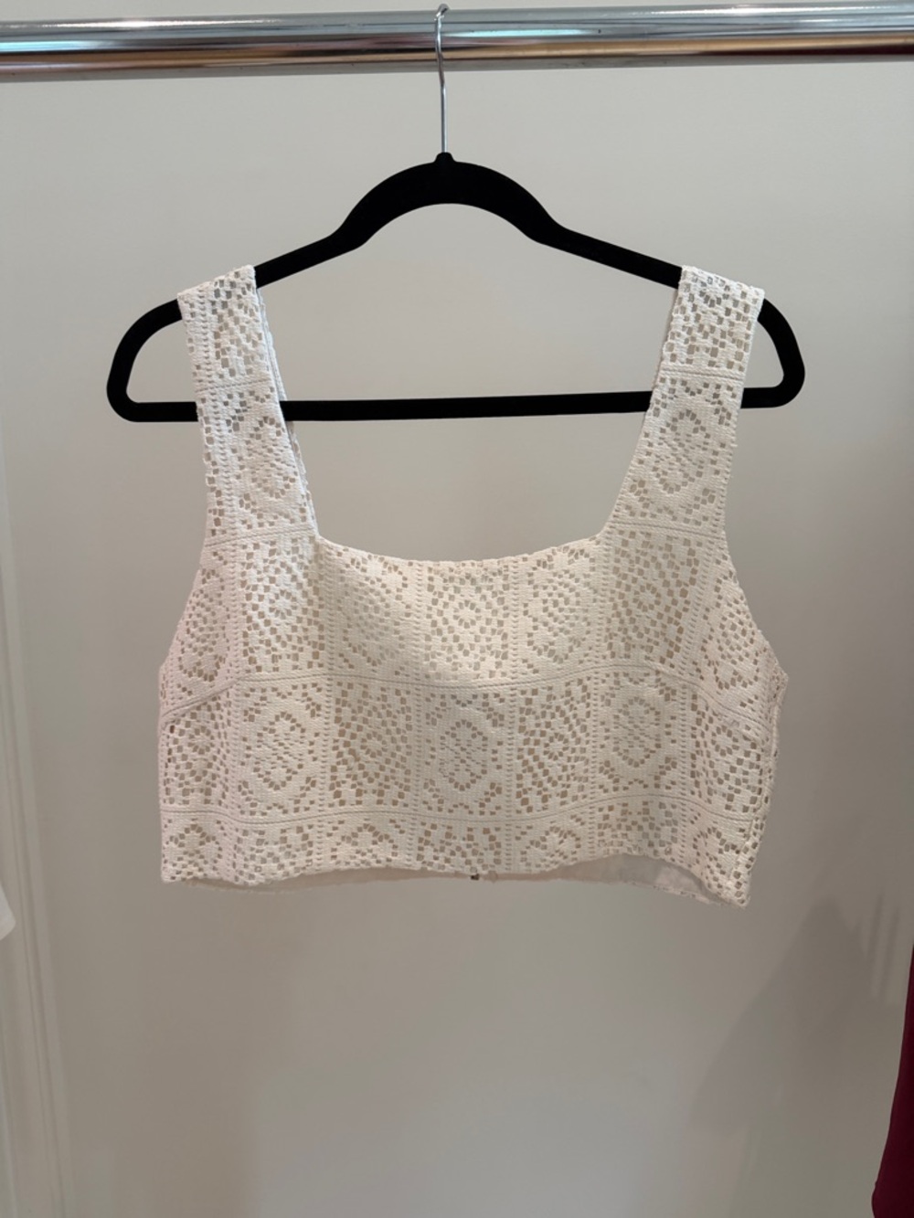 Le Lis White Crochet Square-Pattern Crop Top